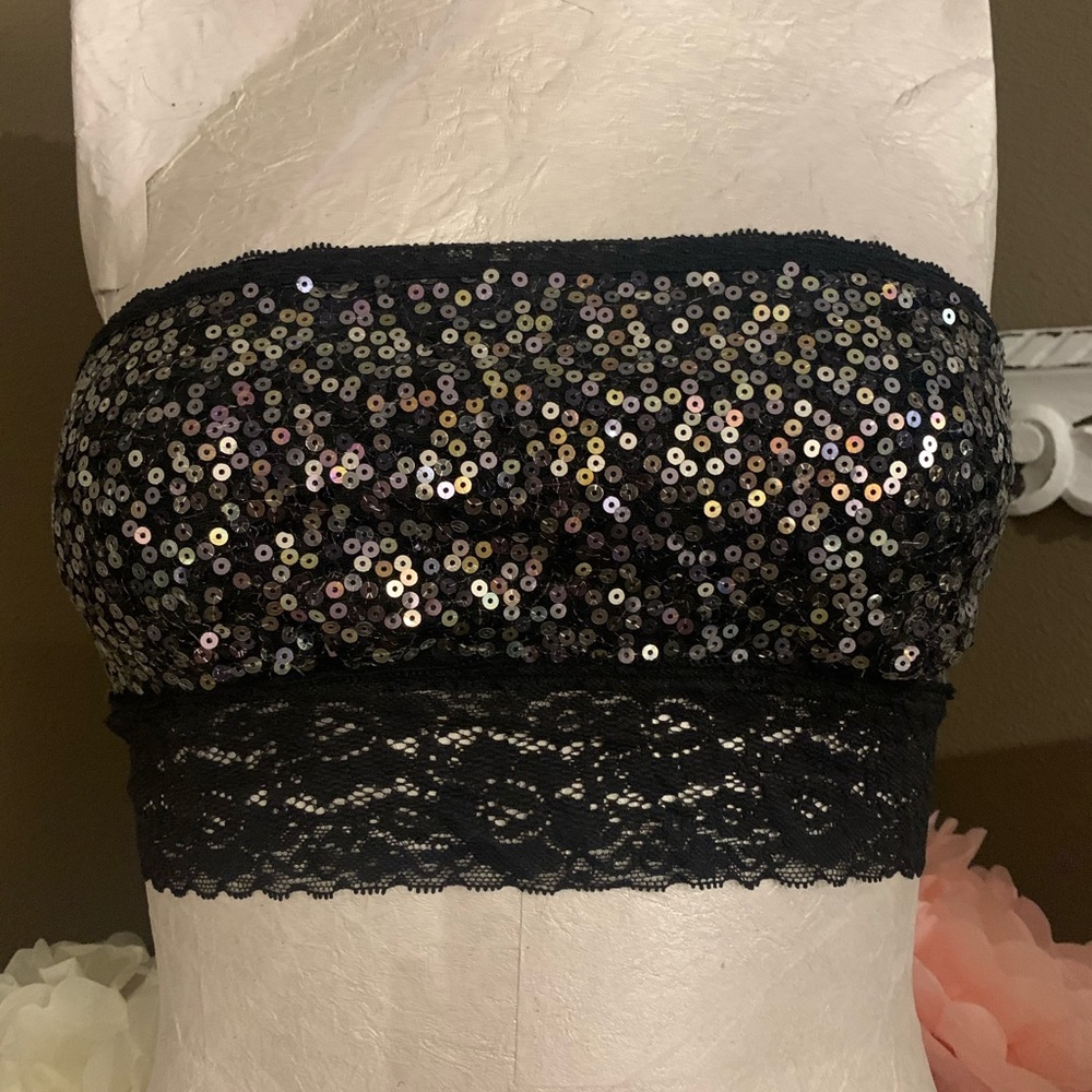 Victoria Secret “PINk” black sequined bandeau top
